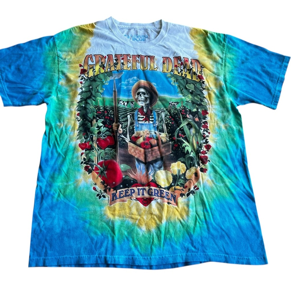 Vintage Liquid Blue Grateful Dead Mens XL Keep It Green Tie Dye Skeleton 1998